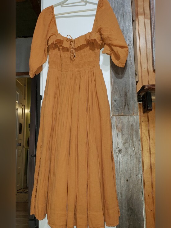 Free People Dresses & Skirts - Free People Oasis Long Boho Honey Topaz Large Dress Milkmaid/cottagecore